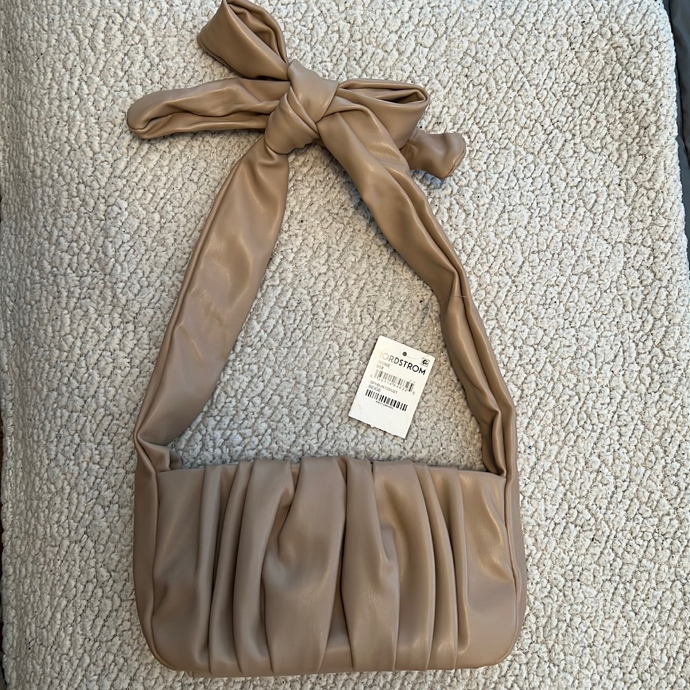 Tan Ruched Baguette Crossbody bag